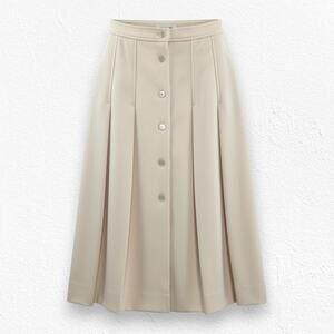 Vintage 70s Givenchy Paris New York A-Line Button Front Midi Skirt Cream Size 4